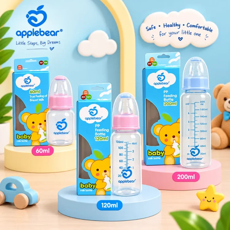 Apple Bear Baby Glass Feeder Bottle