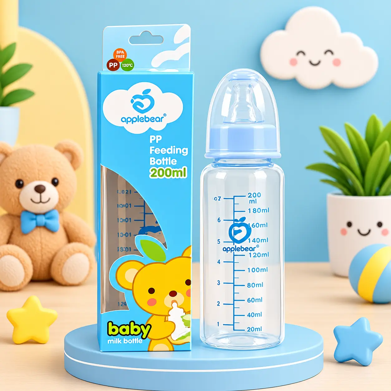 Applebear Baby Glass Feeder Milk Bottle 200ml