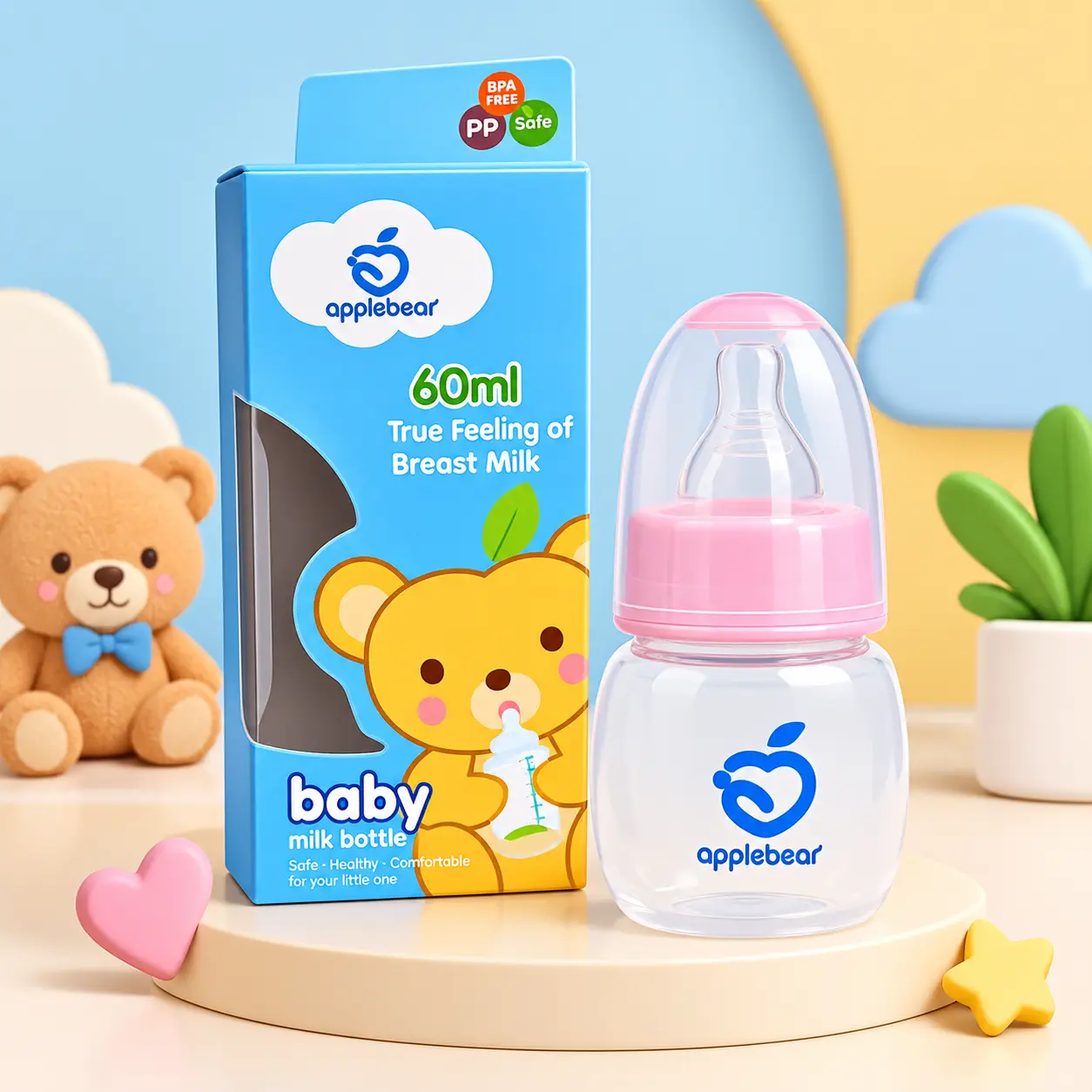 Applebear Baby Glass Feeder Milk Bottle 60ml